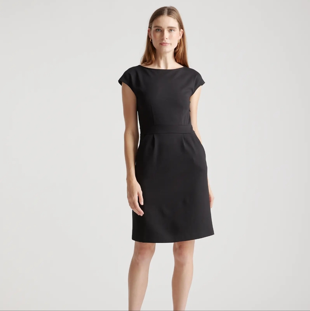 Quince Navy Blue Ultra-Stretch Ponte Cap Sleeve Dress sz XS Career - NWT